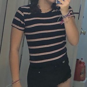 navy and red strips shirt